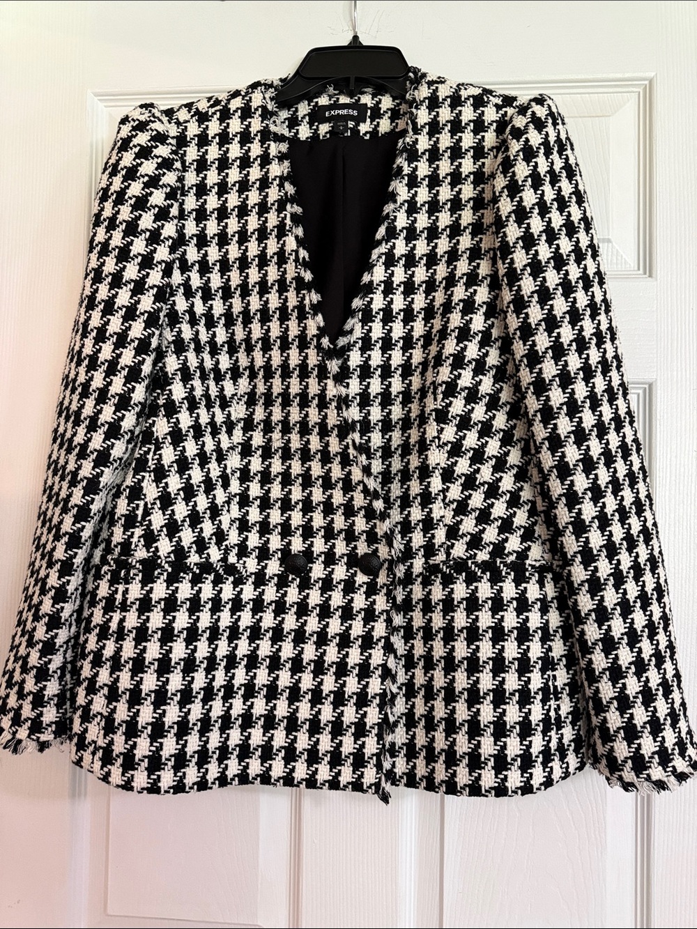 Express Black & White Houndstooth Tailored Blazer